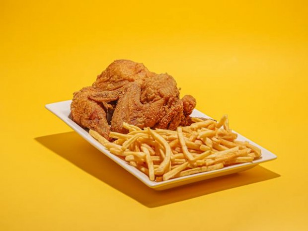 Crispy fried chicken and fries