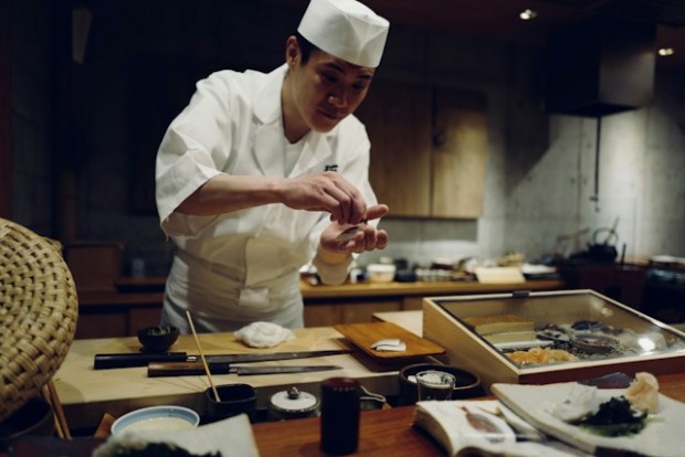 Chef making a sushi