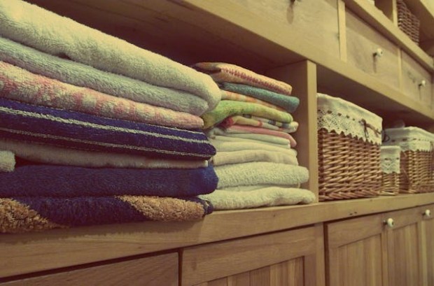 Stack of towels on a rack