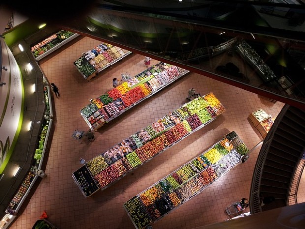 Aerial shot of a grocery store