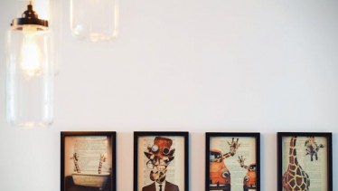 Four paintings on wall